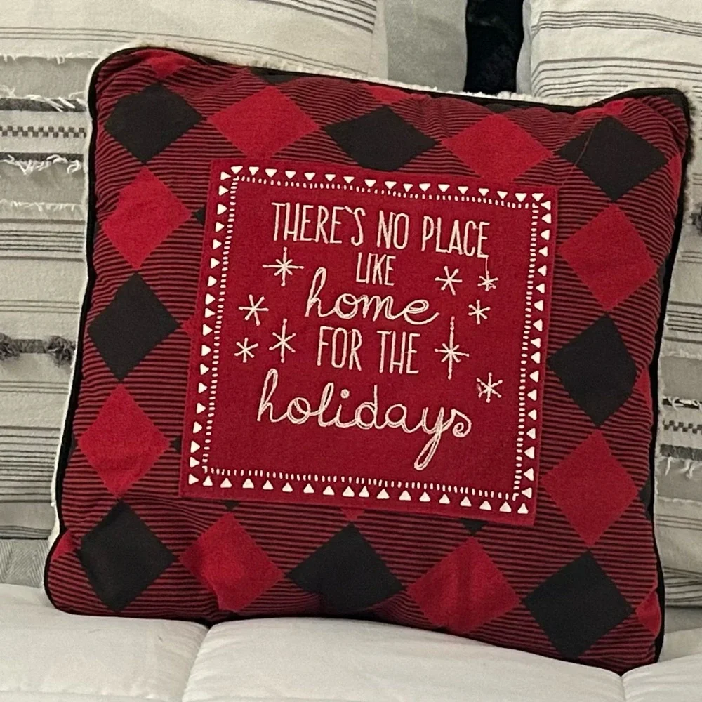 “There’s no place like home for the holidays” Stitched Embroidery Pillow